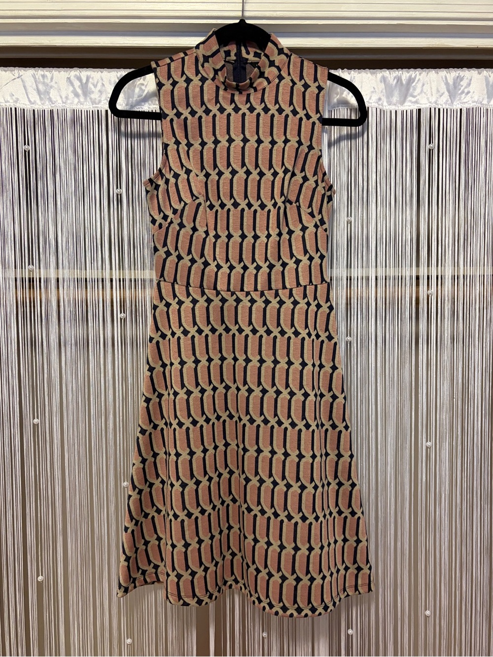 Maggy London Retro Geometric High Neck Midi Dress